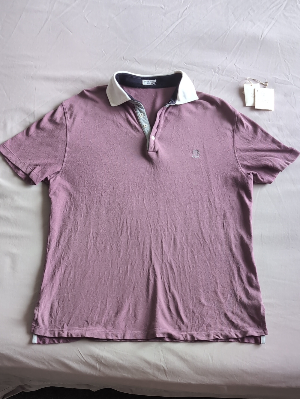 BRUNELLO CUCINELLI - Polo sz 52 / Large - Mauve with White Contrast Collar